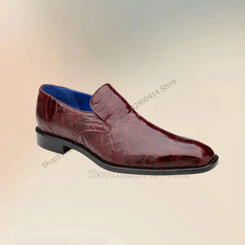 

Burgandy Brown Black Alligator Print Patent Leather Loafers Fashion Slip On Men Shoes Luxurious Handmade Office Men Dress Shoes