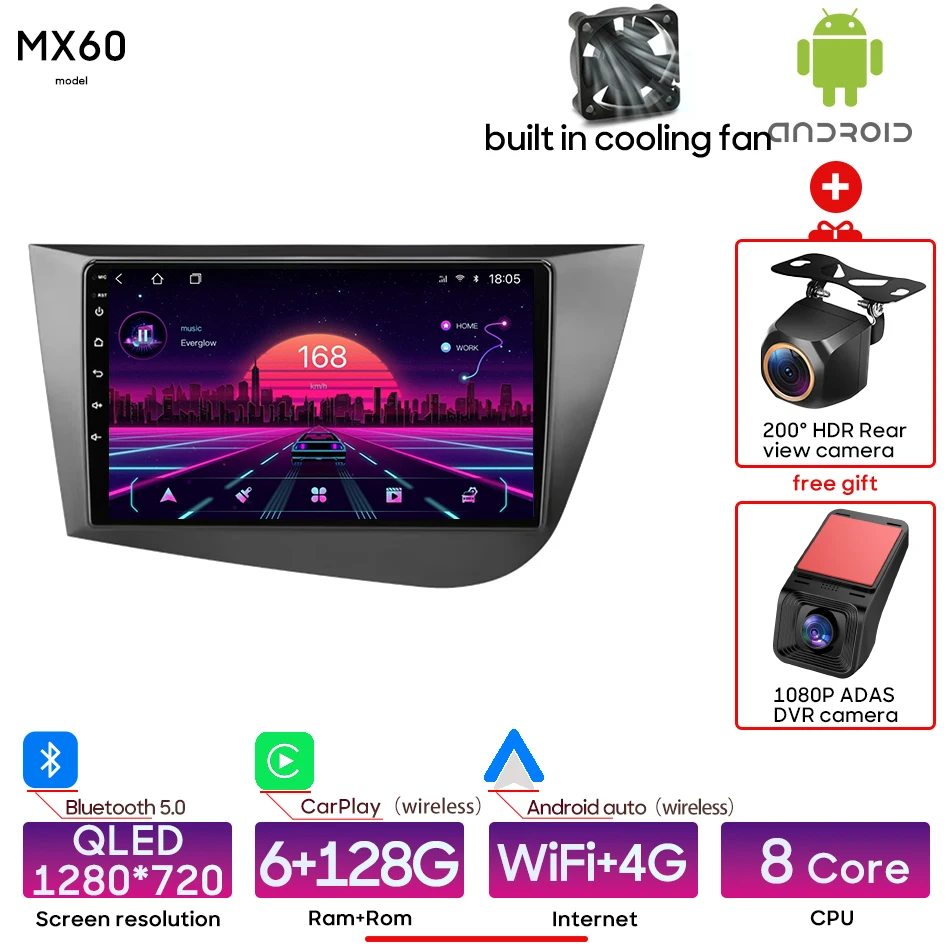 Android 15 Auto Multimedia Speler Voor Seat Leon 2 MK2 2005-2012 Radio Video Head Unit Draadloze CarPlay Auto navigatie GPS 2Din