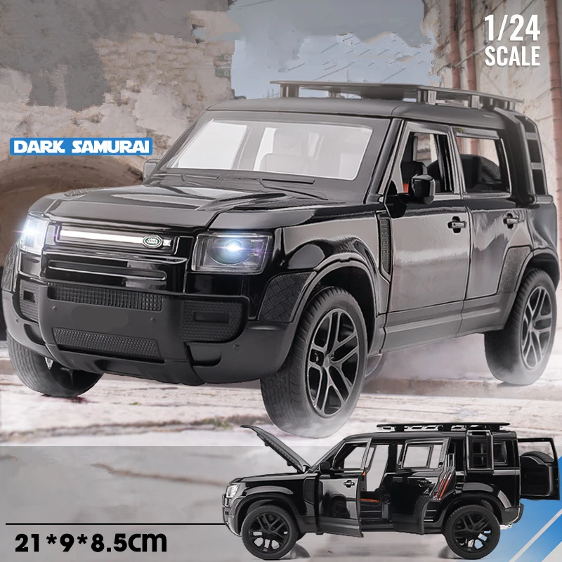 Black Knight 1/24 Land Rover Defender SUV Alloy Car Model Diecast Metal Toy Off-road Vehicle Car Model Sound and Light Kids Gift