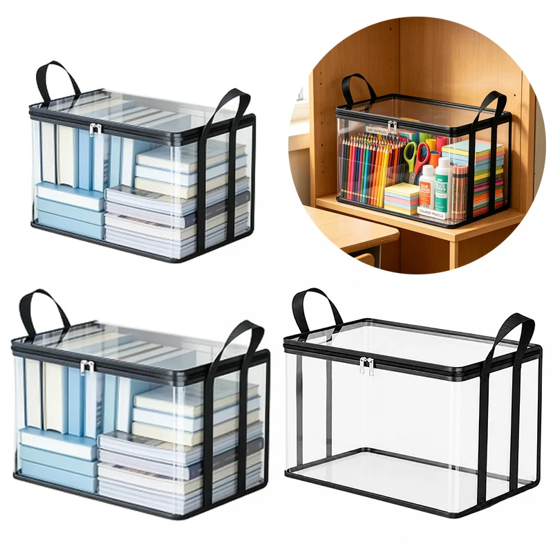2PCS Transparent Book Storage Bag Organizers for Books Magazines Documents Durable Waterproof Containers Home Office Library ZYF