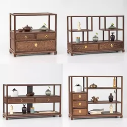 Chicken Wing Wood Tea Water Cabinet with Drawers, Antique Shelf, Display Shelf, Storage, Mortise and Tenon Teapot