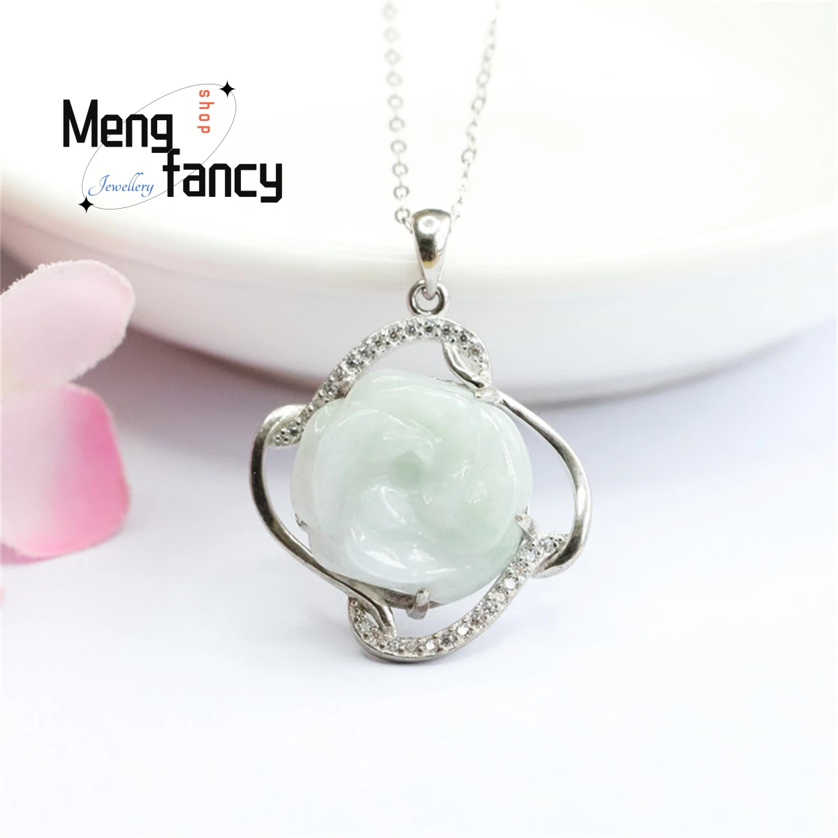 

Natural S925 Silver Inlaid Jadeite Rose Necklace Simple Elegant Personality Fashion Versatile Best Selling Women Luxury Jewelry