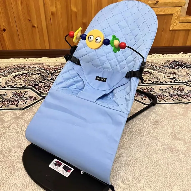 Portable Baby Rocker Chair with Washcloth Infant Recline Adjustable Baby Bouncer Seat Newborn Swing Chair Baby Cradle with Toys