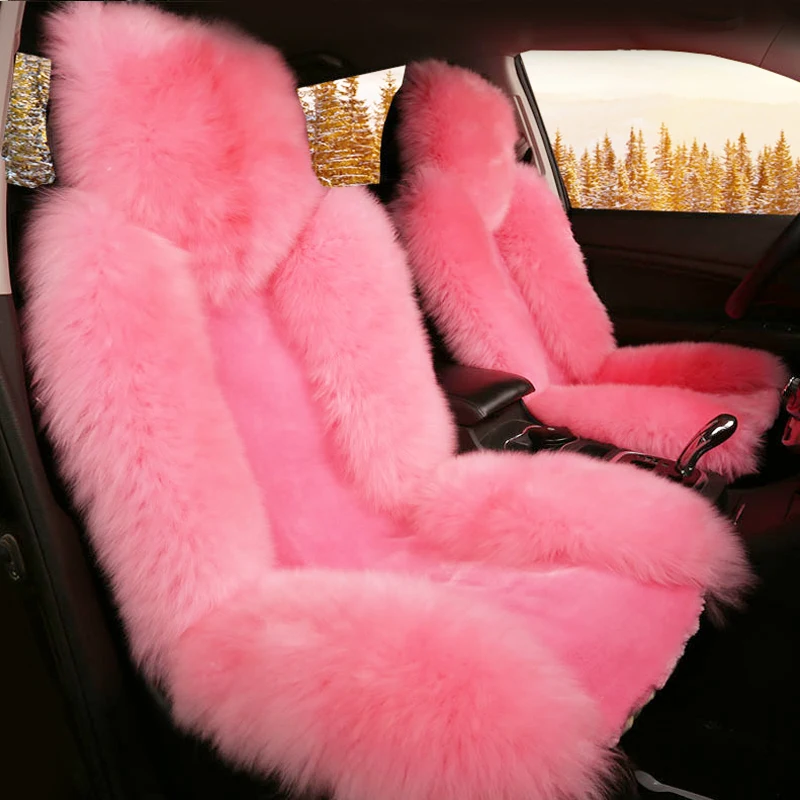 2pieces Pure Natural Fur Seat Cover Sheepskin Car Cushion Front Vehicle Seat Cover