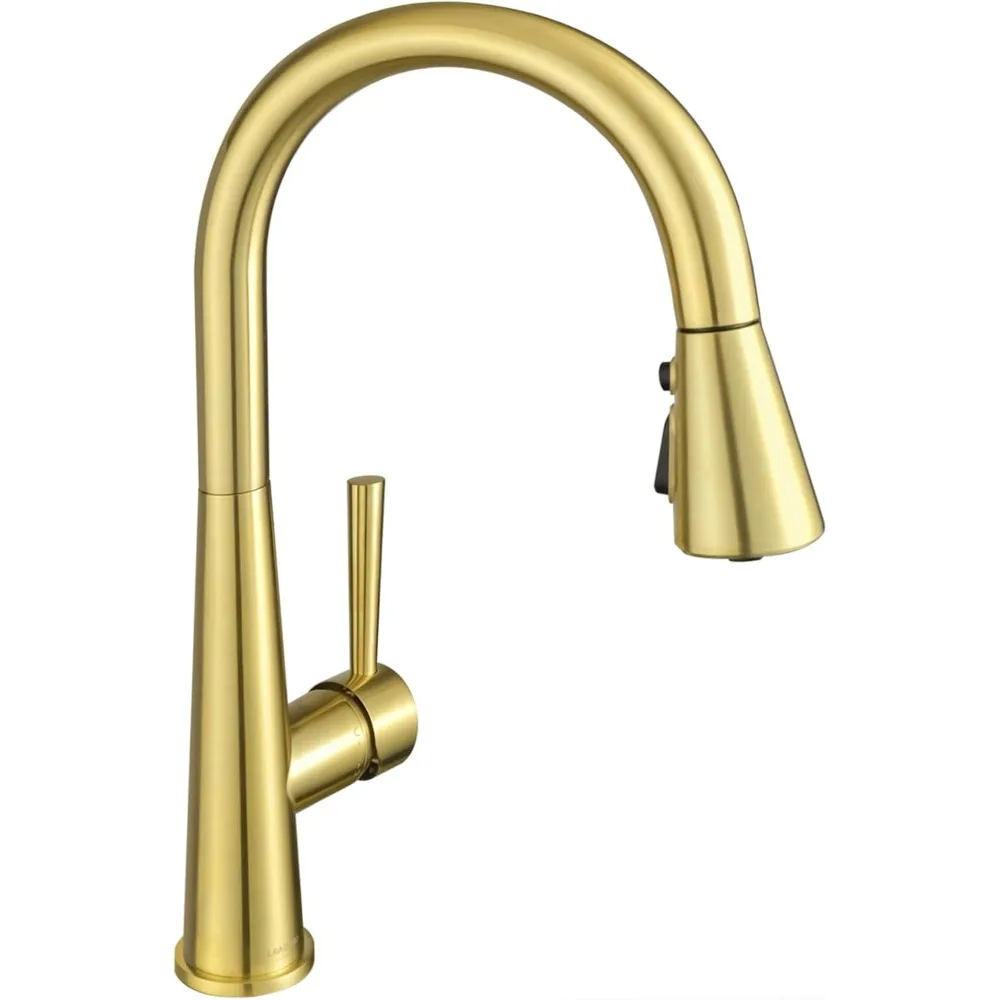 

Gold Pull-Down Spray Single Handle Kitchen Faucet with Brass Construction