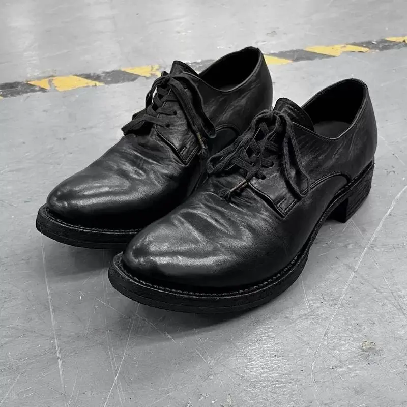 Retro Gewaschene Lederschuhe für Herren Lässige Spitze Vintage-Optik Britischer Stil Superfaser-Leder-Obermaterial Gummisohle