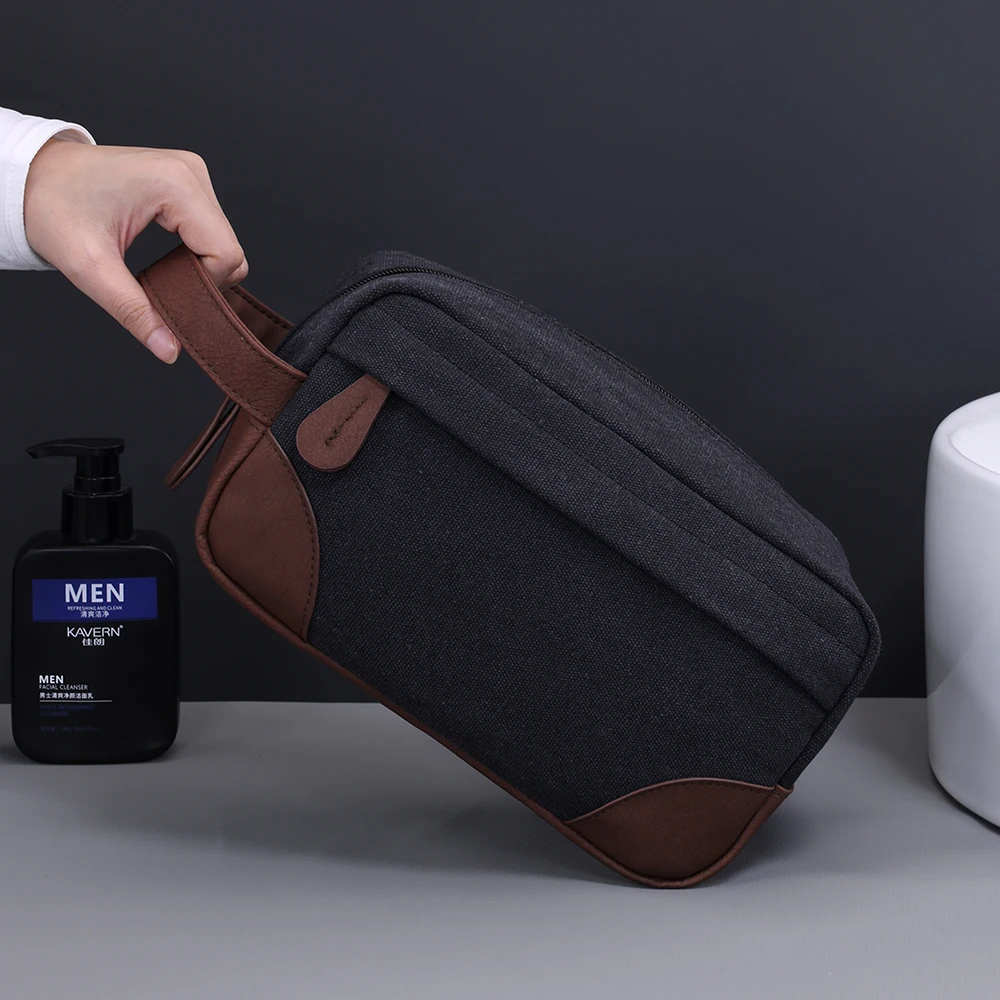 سعة كبيرة جلدية قماش الرجال غسل الحلاقة النساء أدوات الزينة تخزين تجميل ضد الماء السفر المنظم حقيبة مستحضرات التجميل الرجعية