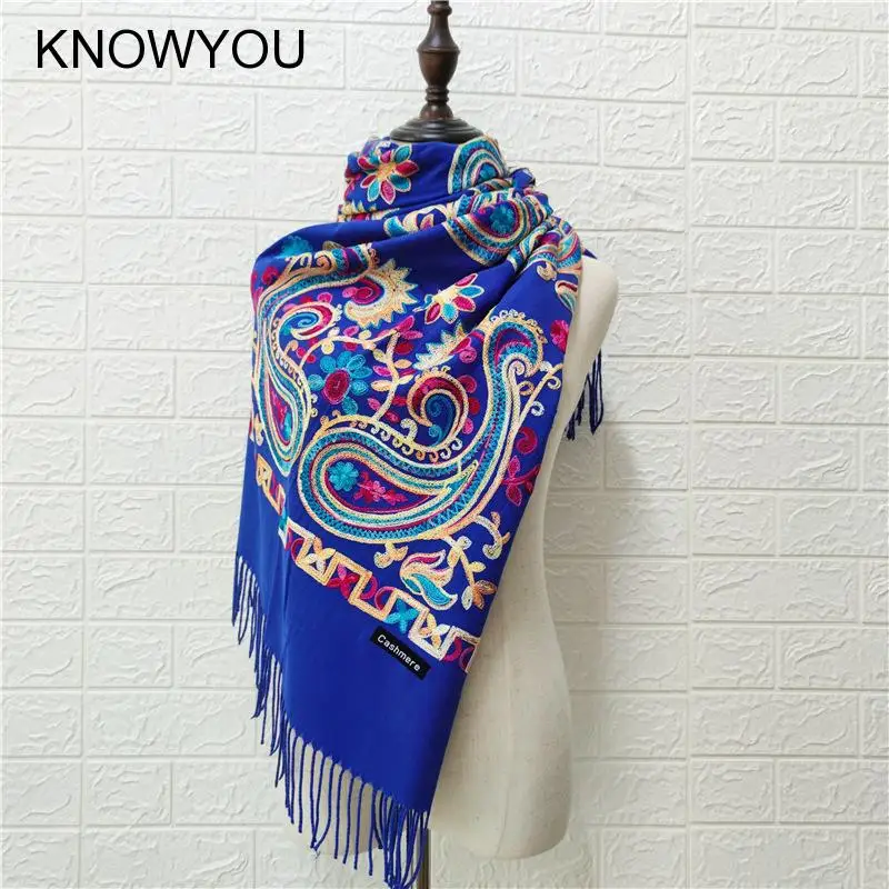 Ethnic Style Embroidered Cashmere Shawl Scarf Luxury Warm Blanket Foulard Female Mujer Bufanda Fringed Pashmina Wraps Capes