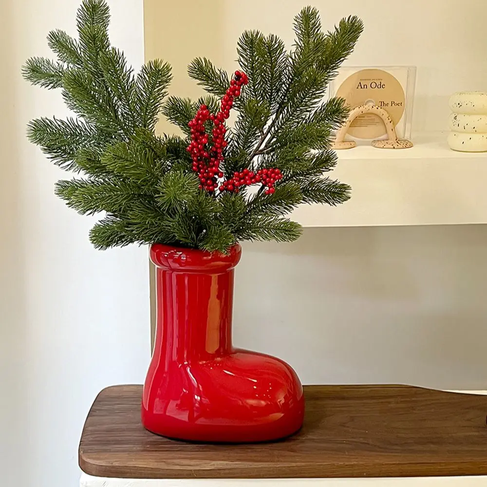 

Christmas Little Red Boots Vase Ceramic Simulation Flower Living Room Decoration Ornament Dry Flower Arrangement Flower Arrangem