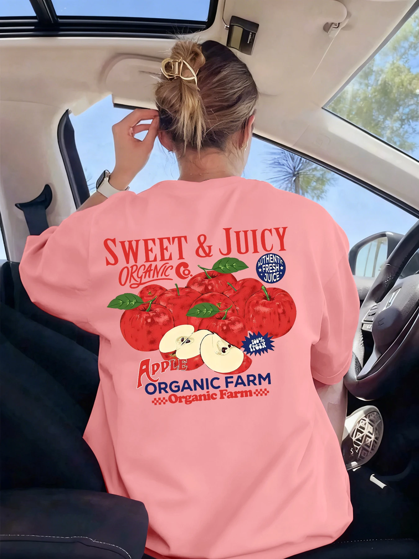Camiseta básica con estampado de manzana dulce y jugosa de Sweet Juicy Apple Organic Farm, camisetas de verano a la moda para mujer, camiseta suave nueva de manga corta adelgazante para mujer