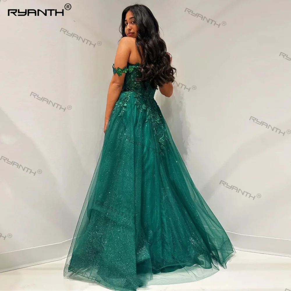 Ryanth gaun Prom Tulle bordir Glitter gaun Prom wisuda hijau gaun pesta acara Formal 2024 Vestidos De Noche