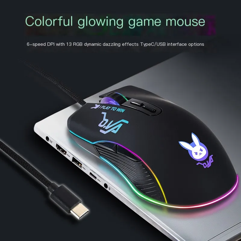 Wired Type-c Mouse 7200DPI E-Sports Macro Programmable Computer USB RGB Optical Gaming Mause Cute Pink Mice For Laptop Mac PC