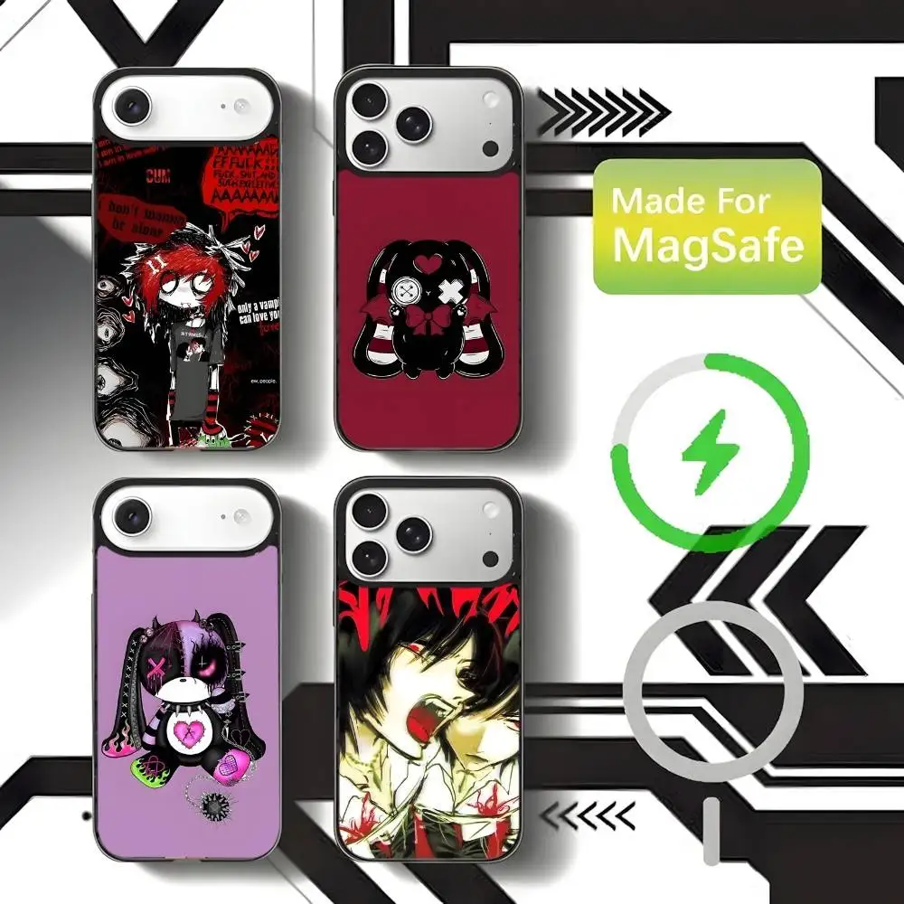 

Love Black and Cute Emo Phone Case For iPhone 17,16,15,14,13,12,11,Pro,Max,Plus,Mini,E Magnetic Magsafe Wireless Charging