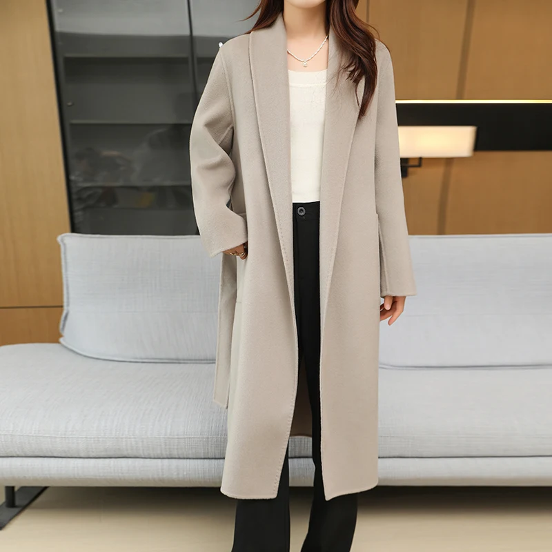 Ladies' 100% Cashmere Thick Double-Sided Long jacket, Classic and Multifunctional, Fashionable And Suitable For Business