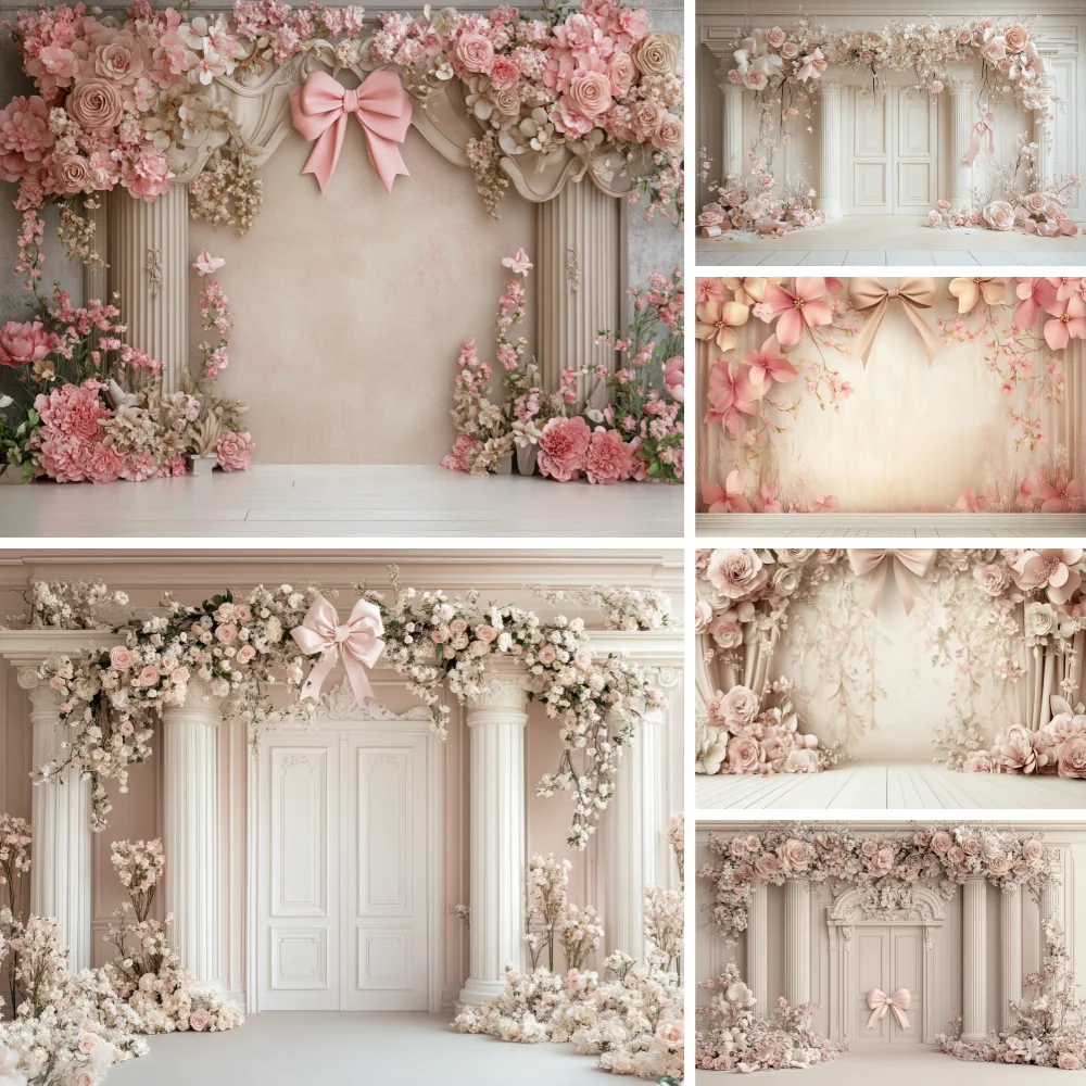 

Vintage Floral Bow Backgrounds Cake Smash Kids Adult Photography Props Child Baby Decors Flower Arch Photo Studio Backdrops