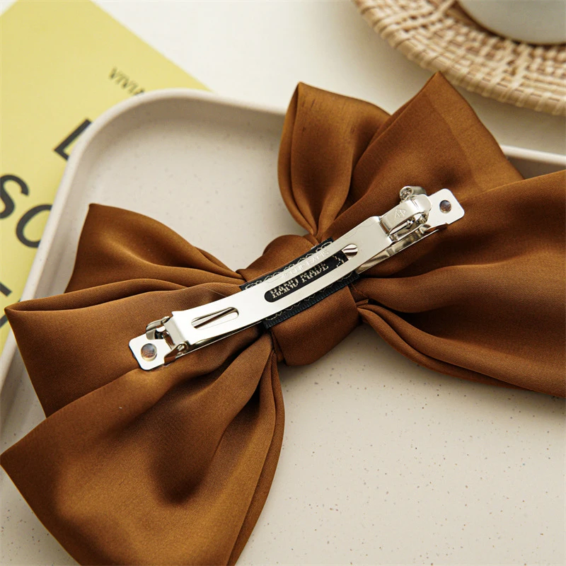 Satin Coffee Color Hairgrips Big Bow Hairpin For Women Girls Satin Trendy Ladies Hair Clip New Cute Barrette Hair Accessories