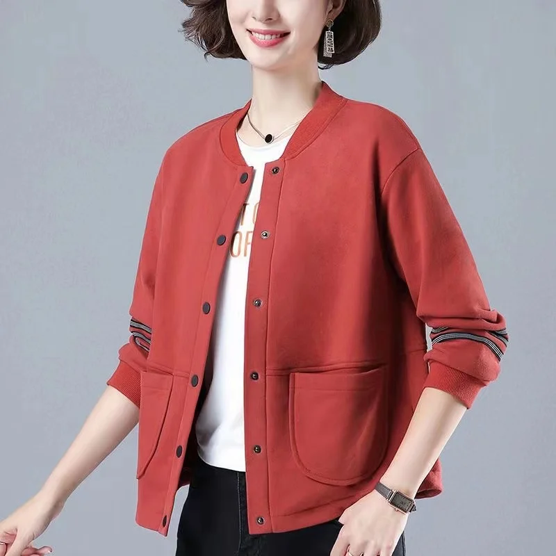 

Cotton Spring Autumn Coat Women's Short 2024 New Jacket Loose Large Size Sports Baseball Uniform Outerwear Casual Tops Female