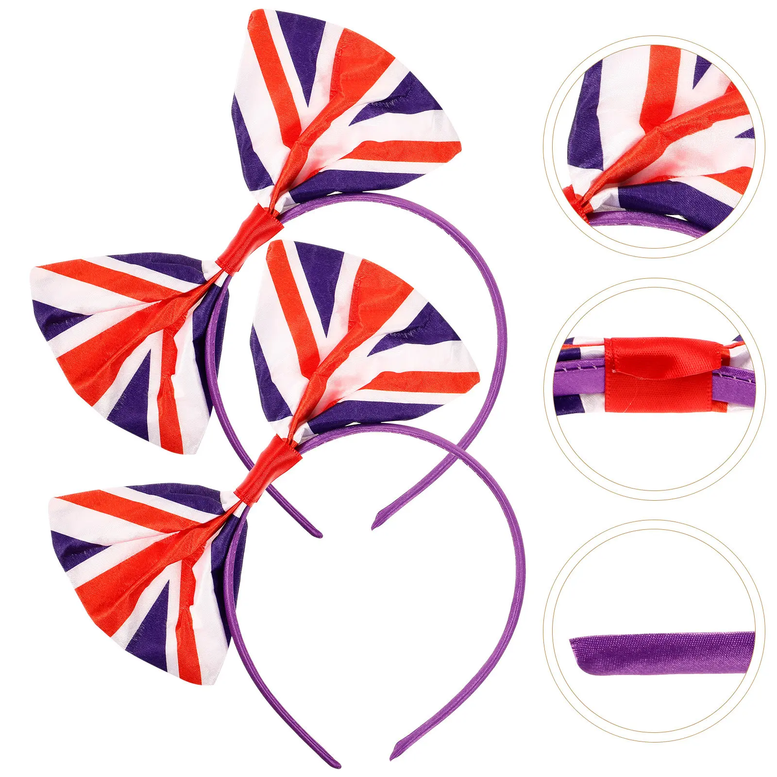 

5Pcs Football Fan Hairhoop Colorful Bowknot Headbands High Stretch Universal Size British Flag Designed Festival Masquerade