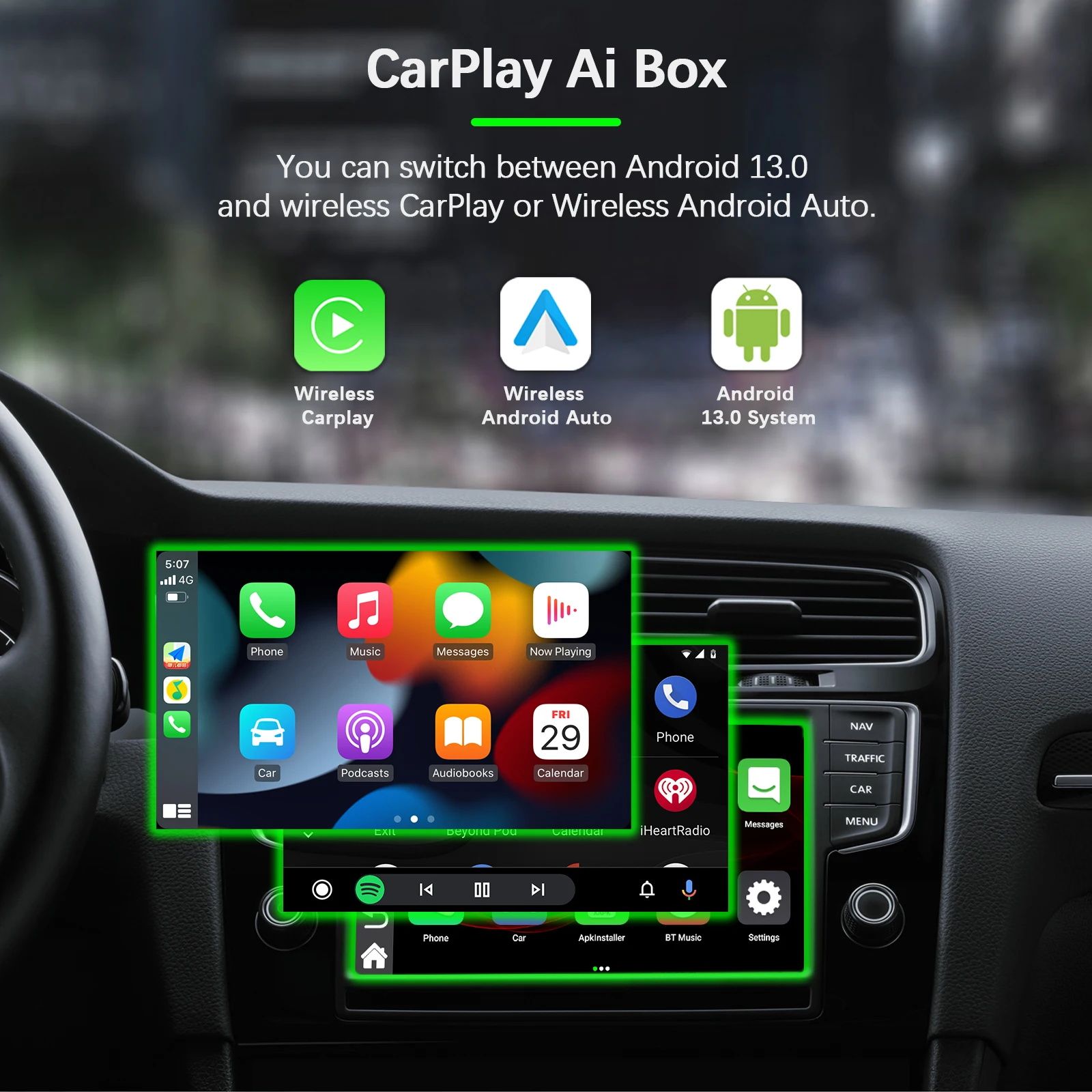 Excellent Quality Auto Car Accessories Multimedia AI Box Carplay Android 13 for Export