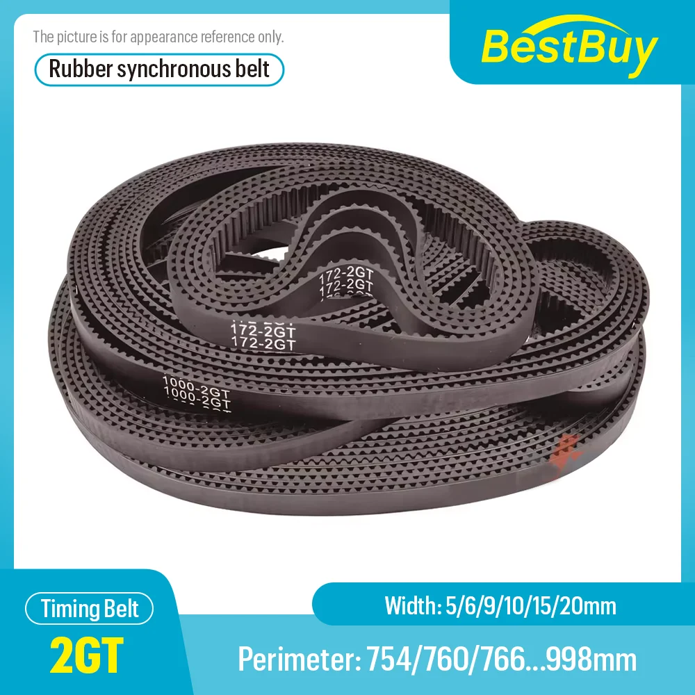 

2GT Timing Belt Perimeter 754mm-998mm Width 5/6/9/10/15/20mm Rubber Closed GT2 Synchronous Belt Pitch 2mm for 3D Printer