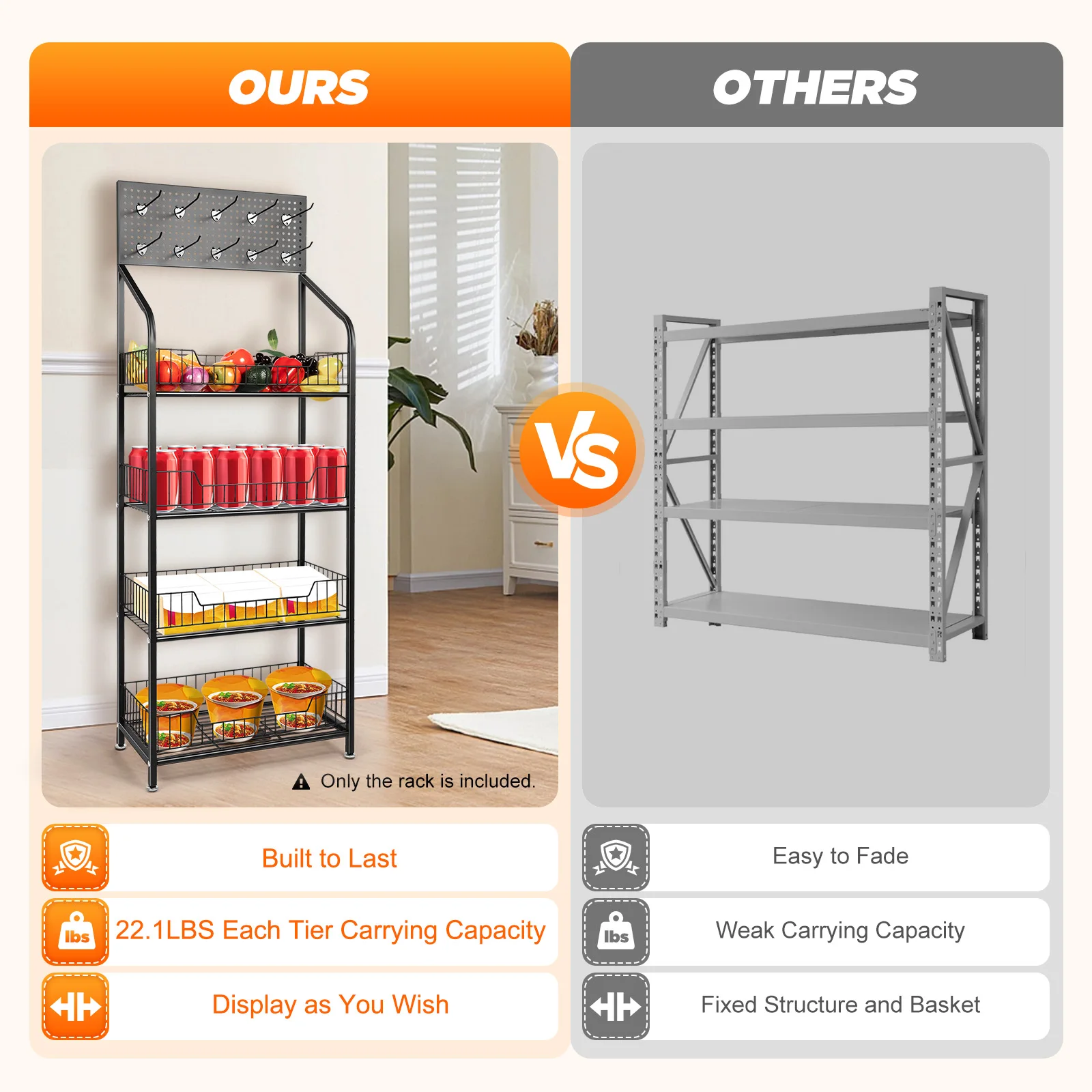 4 Tier Retail Display Rack Stand, Snack Candy Display Organizer with 10 Hooks & Rolling Wheels (Black)