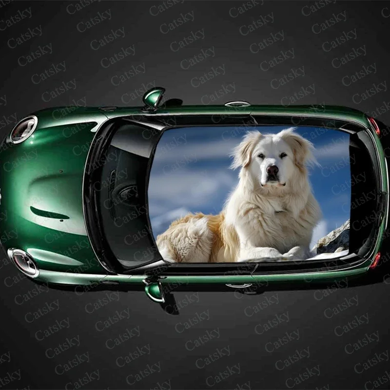 

Cute White Dog Car Roof Sticker Wrap Racing SUV Accessories Packaging Painted PVC Custom Car Graphic Decal