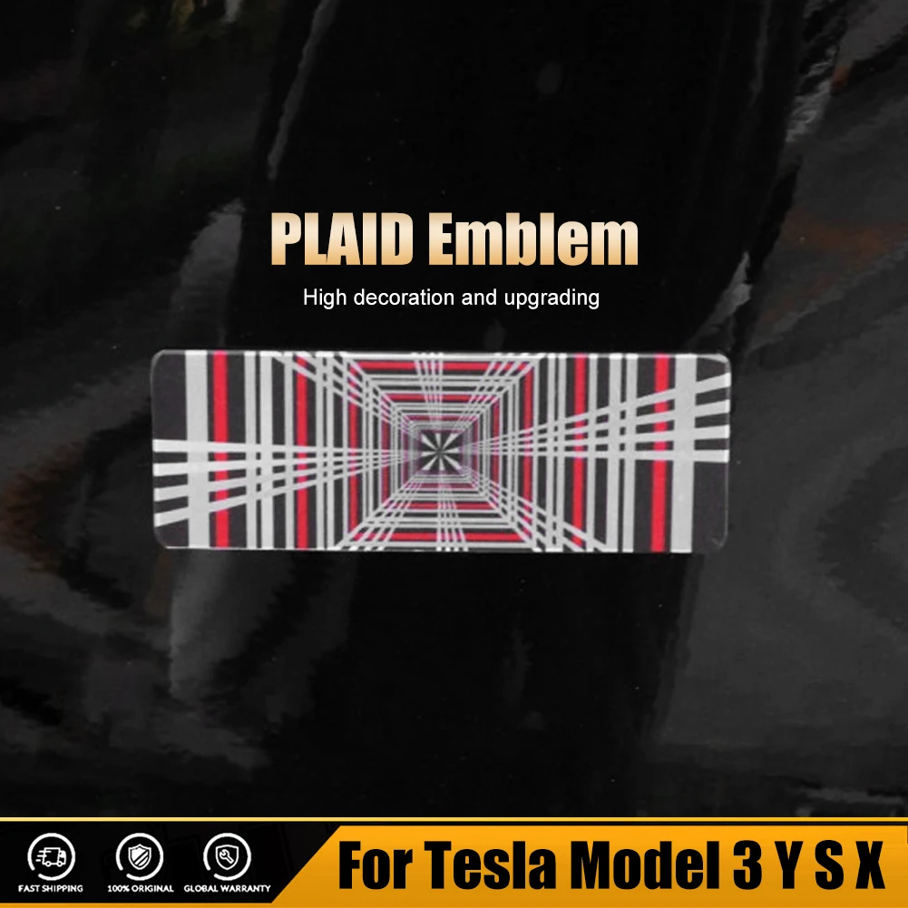 Car PLAID Emblem Tailgate Sticker Grid Decals Badge Auto Aluminum Letter Decoration for Tesla Model 3 S X Y 2023 Accessories