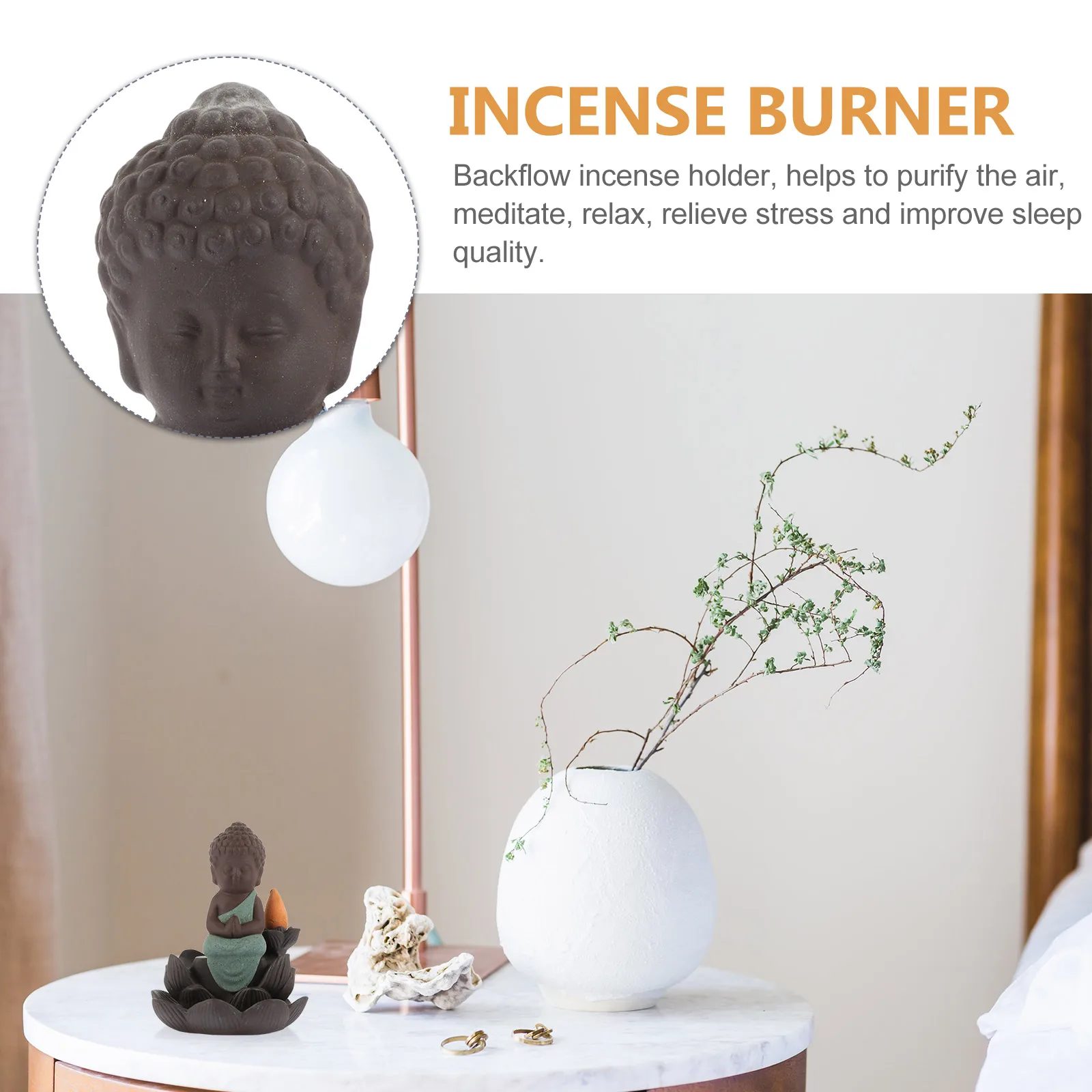 

Incense Burner Indoor Desktop Decor Creative Holder Monk Chic Green Decorative