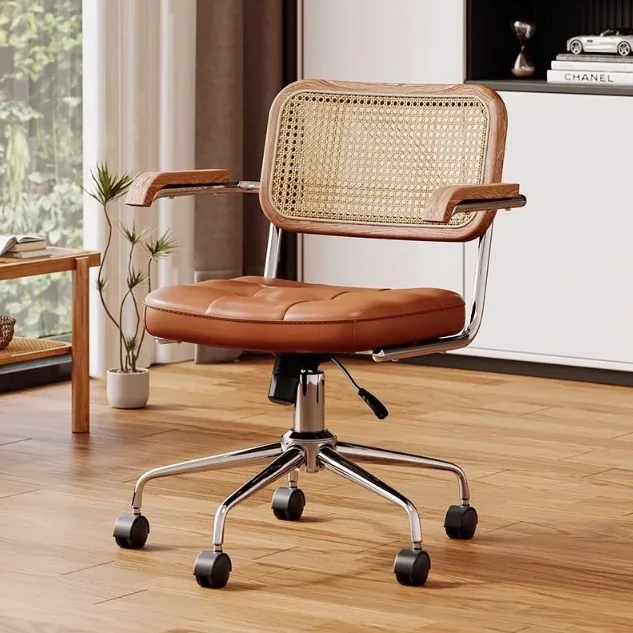 Computer Chair house hold Rattan Retro Solid Wood Office Chair Study Learning Lifting Swivel Chair