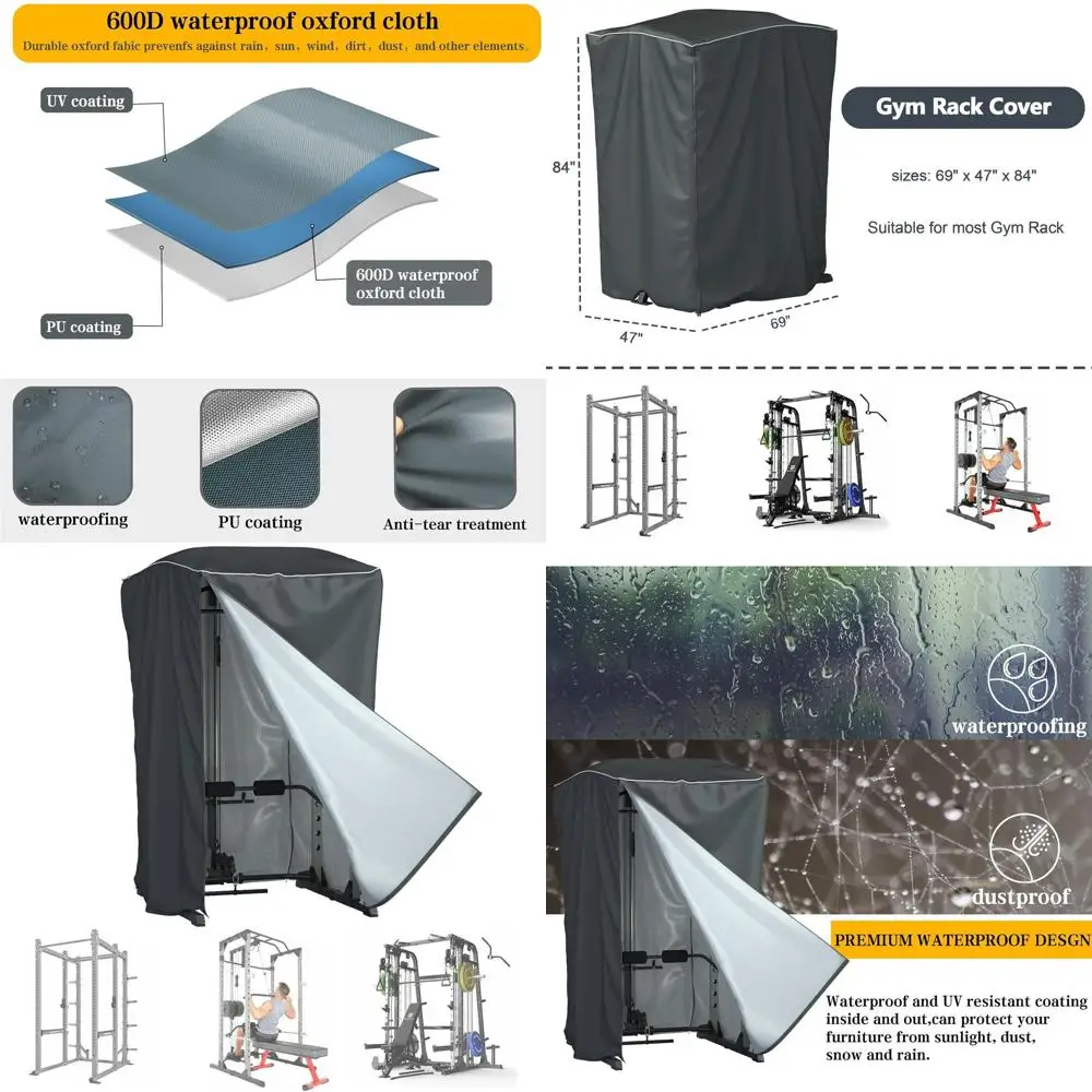 

Power Cage Cover for Squat Rack & Strength Training Cage, 84" H x 47" L x 69" W, 600D Waterproof Oxford Fabric, Full-Zip Indoor