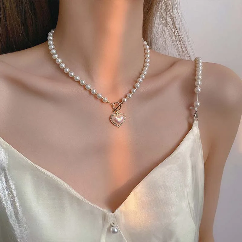 Luxury Designer Pearl Heart Necklace Beaded Choker Necklace Penadnt Chain Necklace Valentines Day Bridesmaid Gift Boho Jewelry