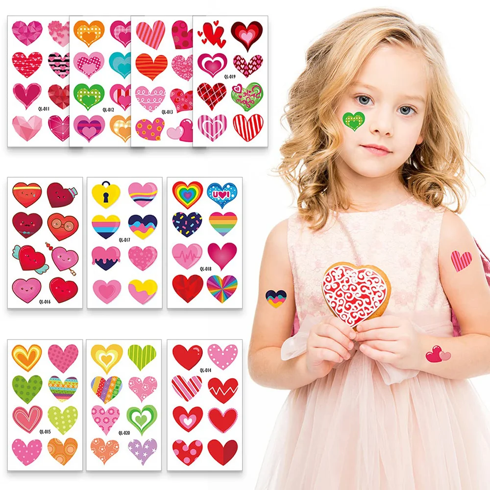 80 Pcs Valentine Heart Tattoo Assorted Heart Tattoos Valentines Day Red Temporary Tattoo Waterproof  Hearts Love Fake Tattoos