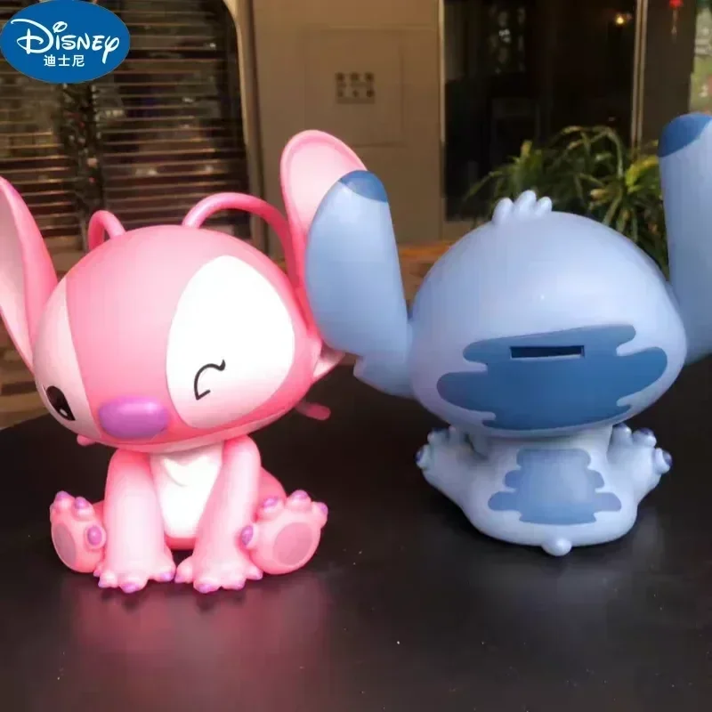 Disney Stitch Angel Piggy Bank Cartoon Anime Money Box Pvc Action Model Kawaii Doll Decorative Collect Kids Toy Holiday Gift