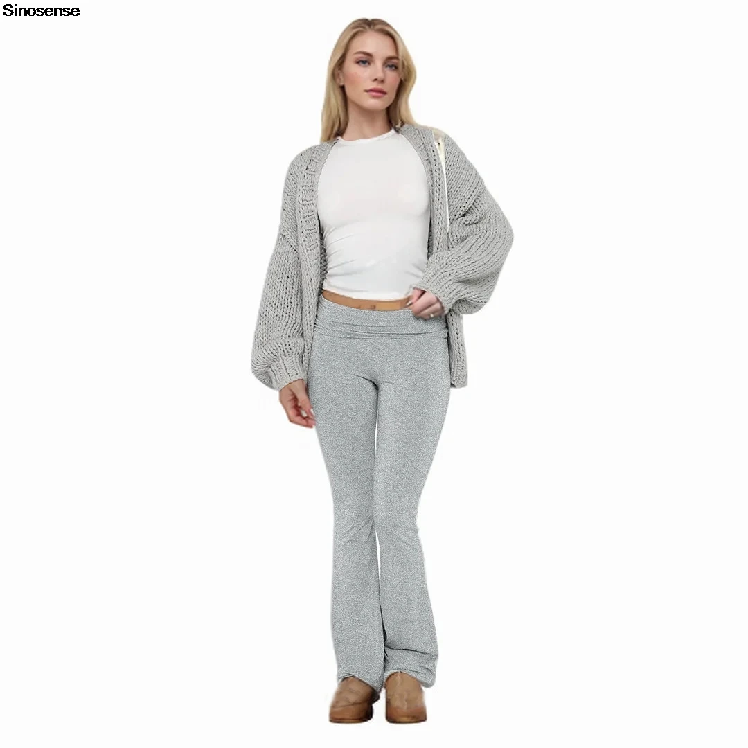 Women Low Rise Flare Pants Foldover Bell Bottom Casual Sports Yoga Workout Lounge Pants Y2k Bootcut Leggings Solid Sweatpants