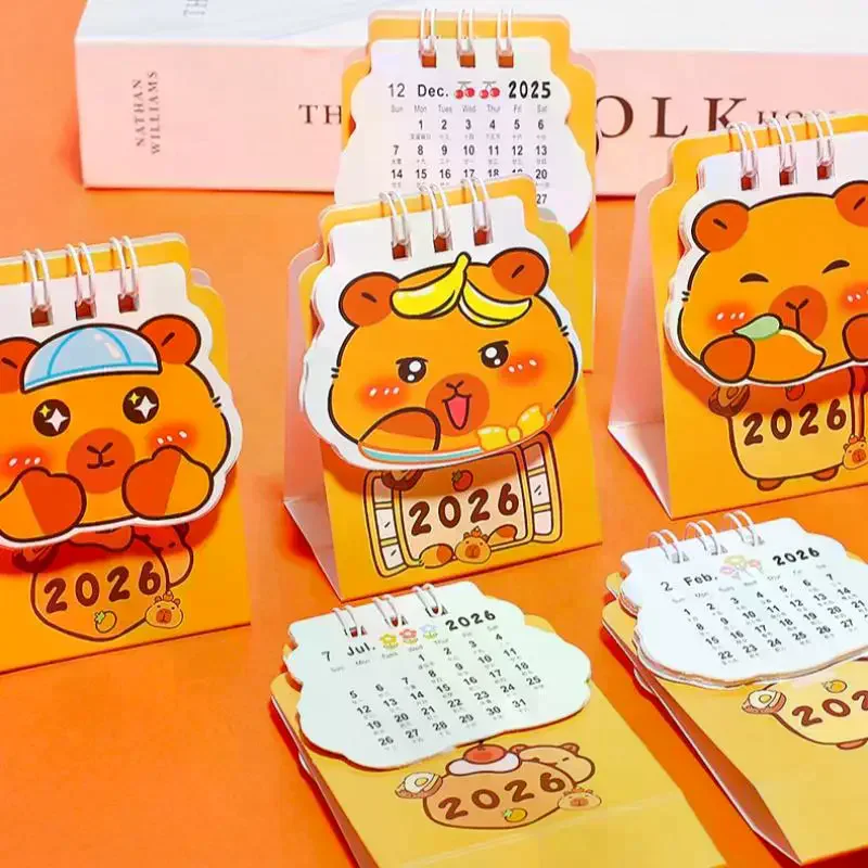 1Pcs 2026 Mini Calendar Cartoon Capybara Desk Calendar Office School Portable Calendar Christmas Gift For Friends Desk Decor