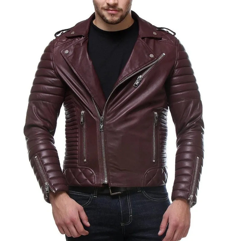 

Men's Genuine Lambskin Leather Jacket Slim Fit Motorcycle Biker Urban Jacket