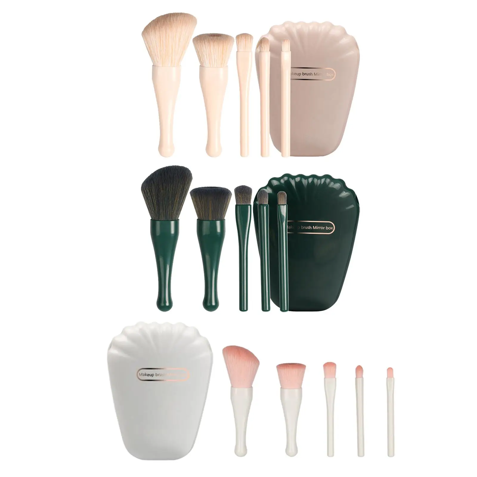 5x ブラシツールセット ポータブルブラッシュ 収納ボックス付き ミラー付き 女性用メイクアップ