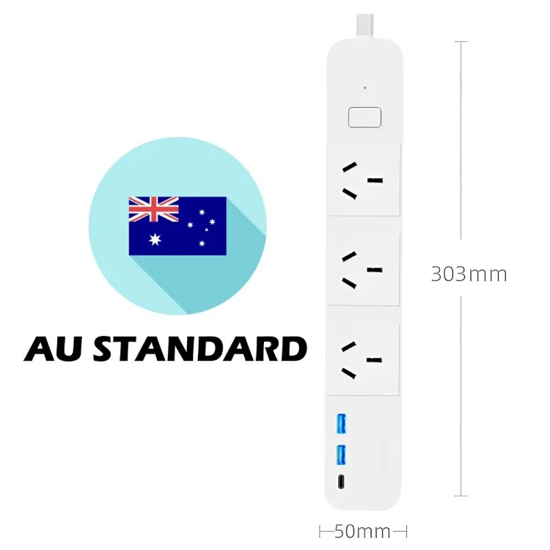 TS Amazon Bestseller Tuya WiFi Smart Strip: 6 Australian Sockets, Master Switch, 2USB+Type-C, Voice-Controlled