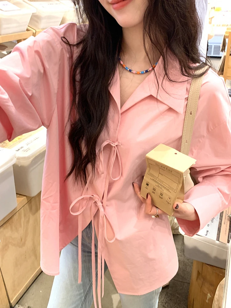 Chemises Vintage françaises élégantes pour femmes, vêtements de printemps à boutons, manches longues, amples, décontractés, mode coréenne, t-shirts Y2k