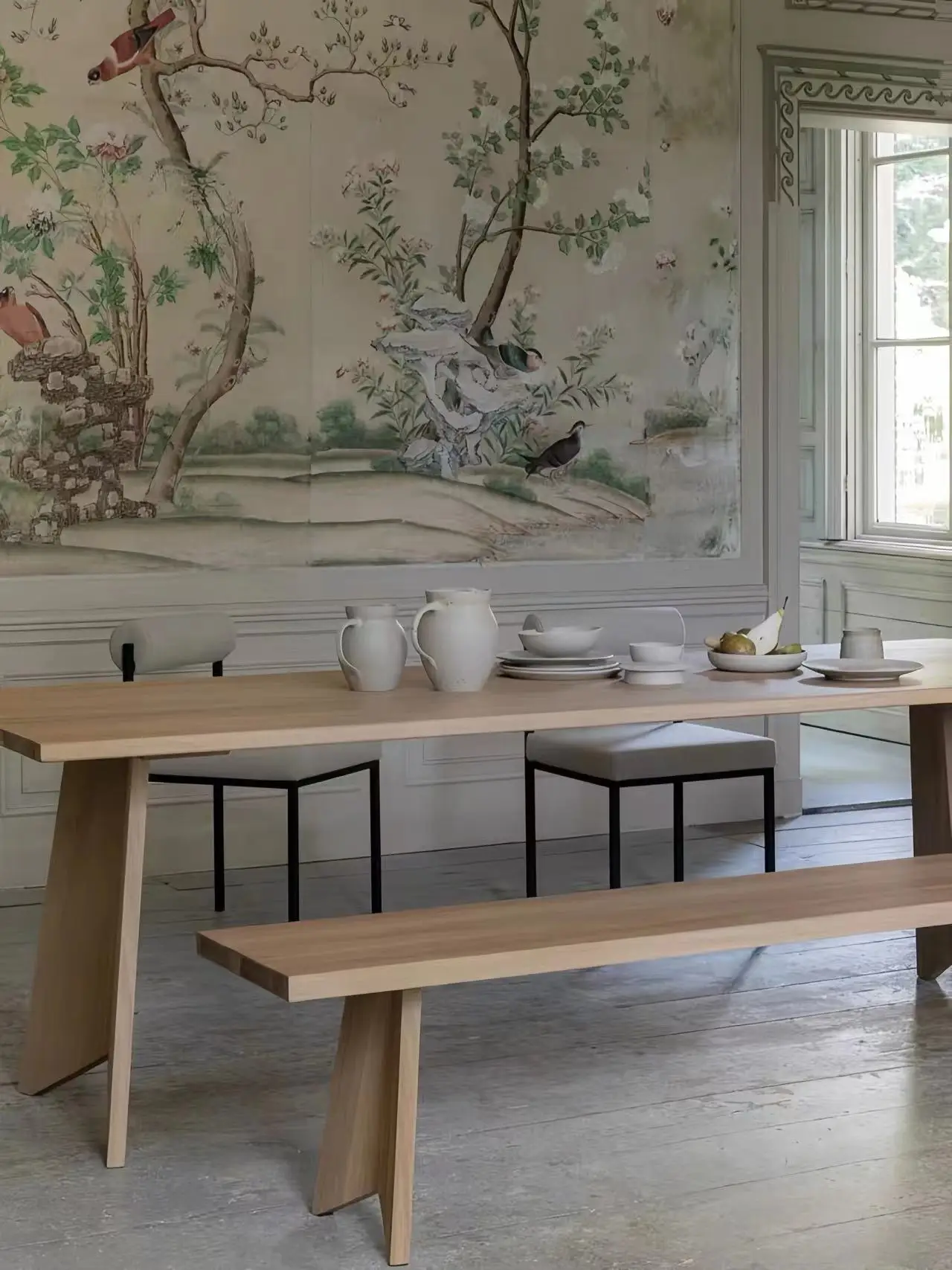 

Nordic wabi-sandy wind solid wood dining table designer desk household small apartment modern simple long table creative desk
