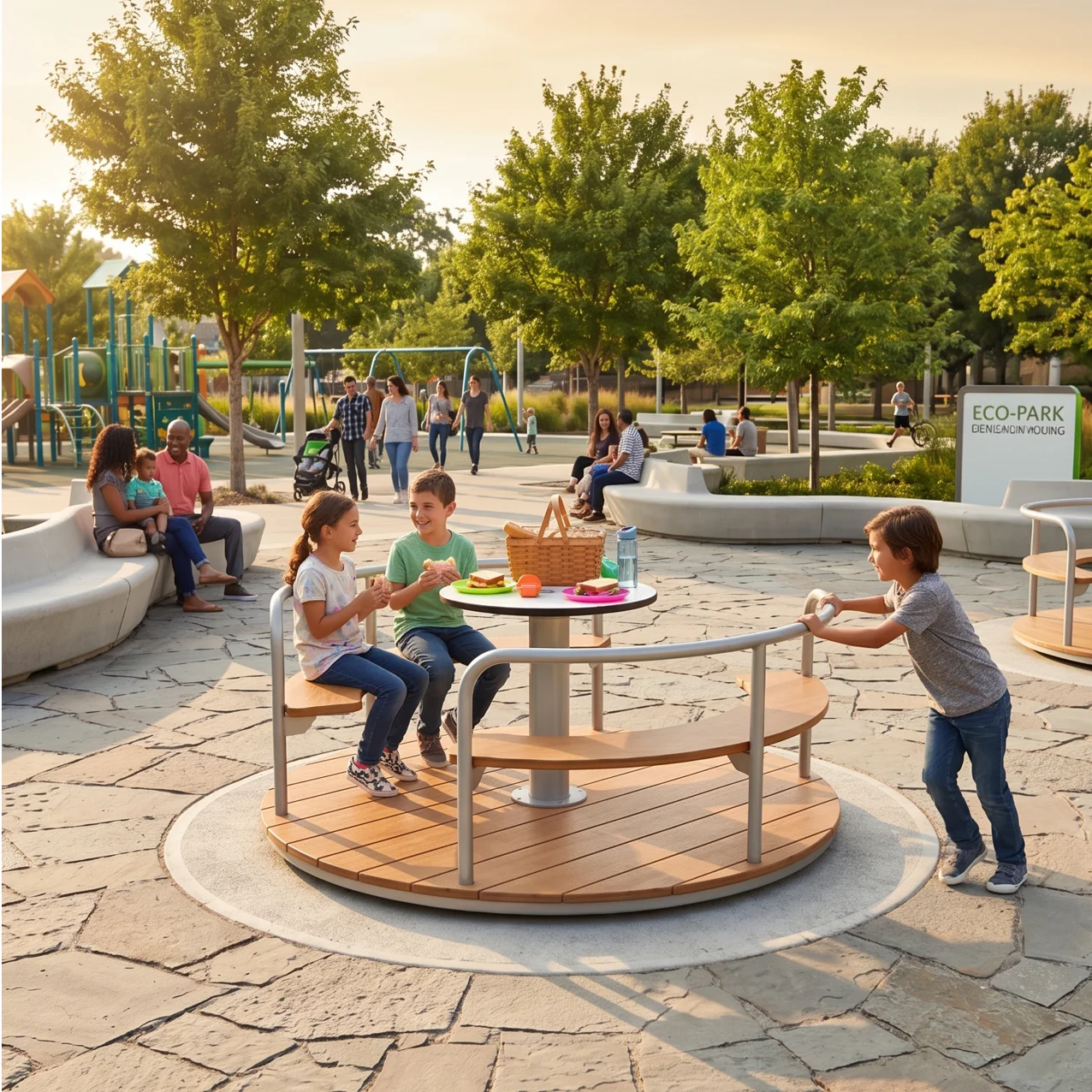LALOT Seating Spinner Rotating Chair Merry-Go-Round Wooden Playground Equipment Set for Kids Parks Schools Backyards YY-HD1011
