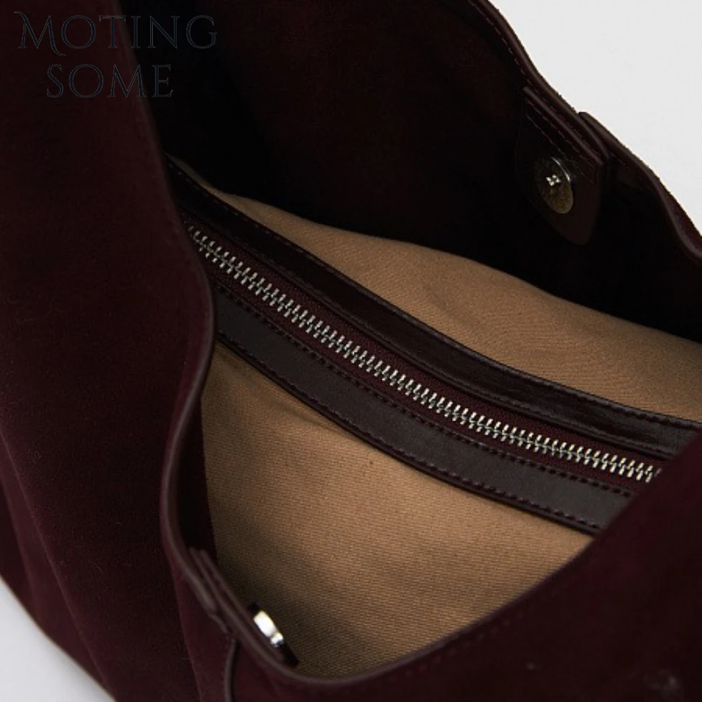 Motingsome Oversized 42cm Women Suede Bag Luxury Saddle Purses 100% Natural Suede Leather Causal Tote Rommy Commuting Purse 2024