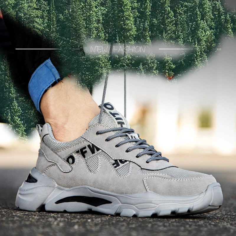Fashion Summer Breathability Lightweight Work Labor Protection Shoes Steel Toe Cap Anti impact Puncture Safe Wear-resistant Slip