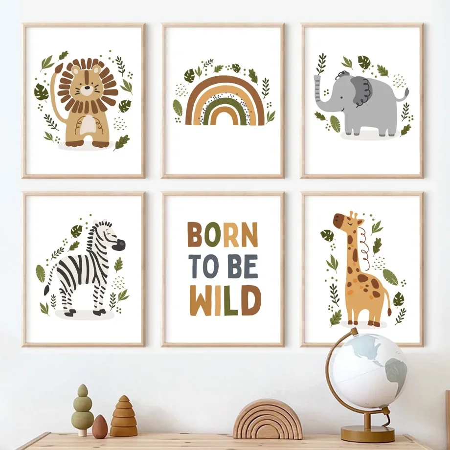 

Boho Lion Elephant Rainbow Zebra Giraffe Nursery Wall Art Canvas Painting Poster And Print Picture Baby Kids Room Boy Home Decor