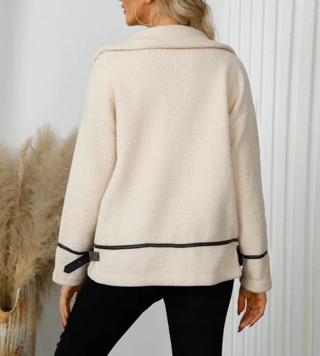 Winter Women's Long Sleeve Lapel Button Lamb Wool Jacket Temperament Commuting Female Clothing Fashion Casual Thick Coat