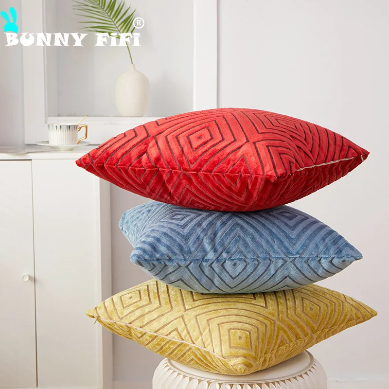 Nordic Knitted Cut Velvet Cushion Cases Luxury Velvet Solid Color Pillow Cover 45*45cm Throw Pillow Cover for Home Decor