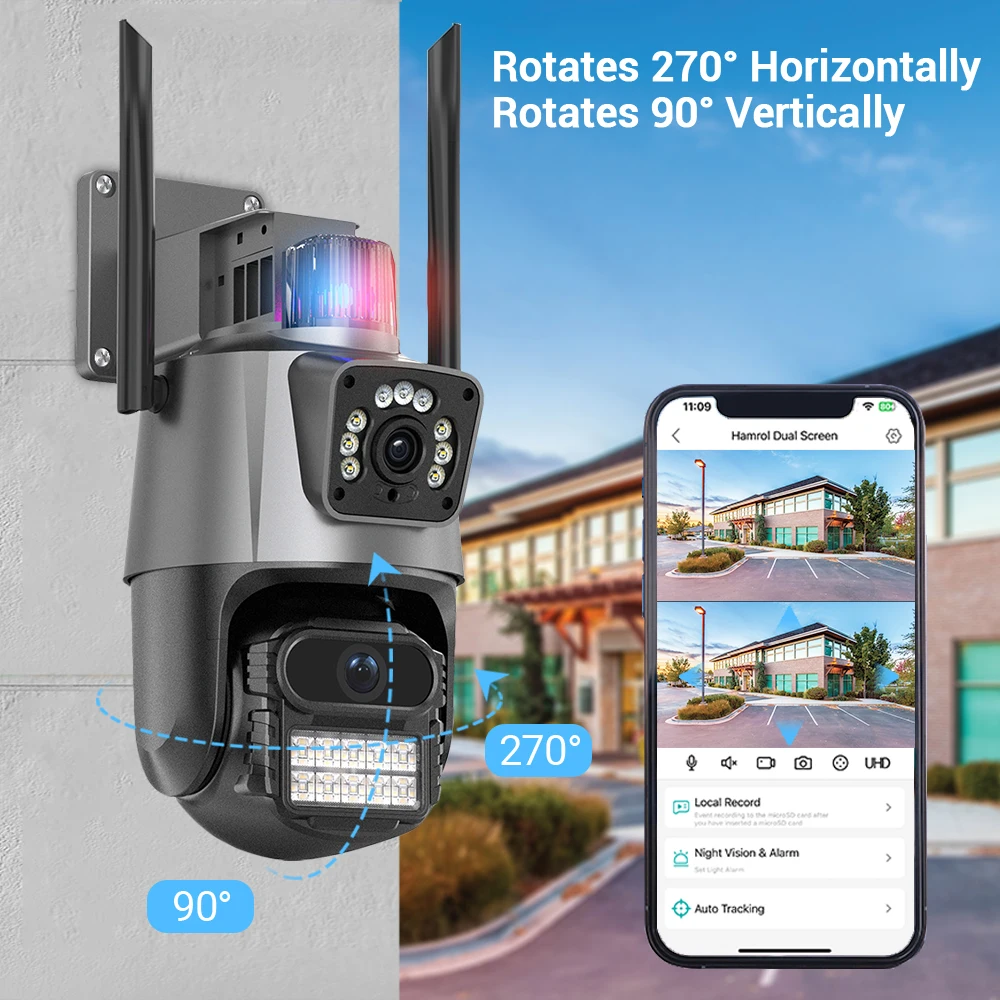 4K 8MP WiFi Camera Dual lens Dual Screen PTZ IP Camera Outdoor Waterproof 4MP AI Human Detect Security Video Surveillance ICSEE