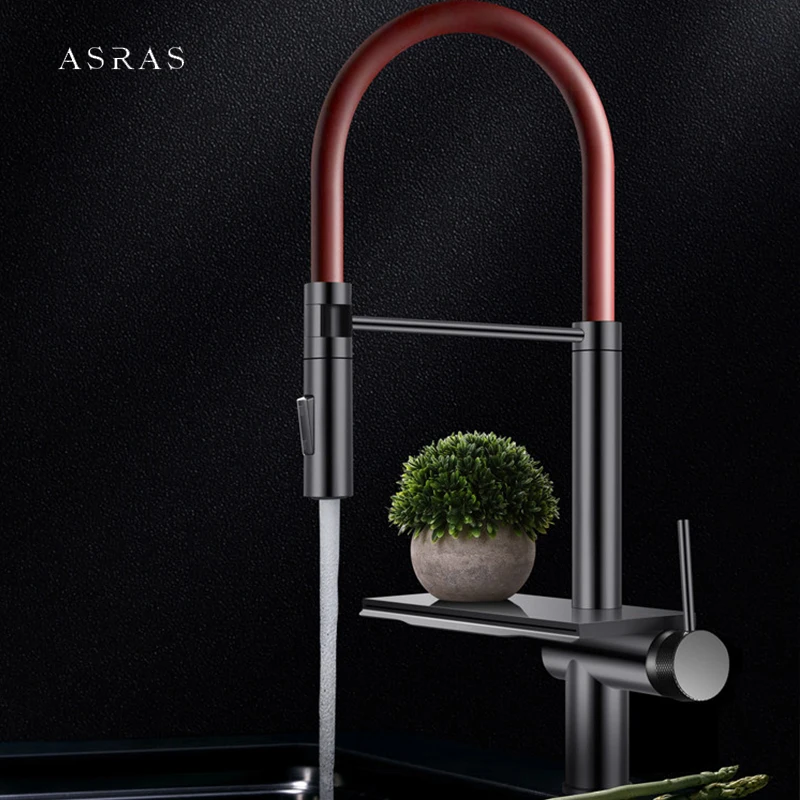 ASRAS Waterfall Pull Out Kitchen Faucet 360 Degree Rotate Single Handle Control Hot And Cold Water Kitchen Faucet Mixer Taps