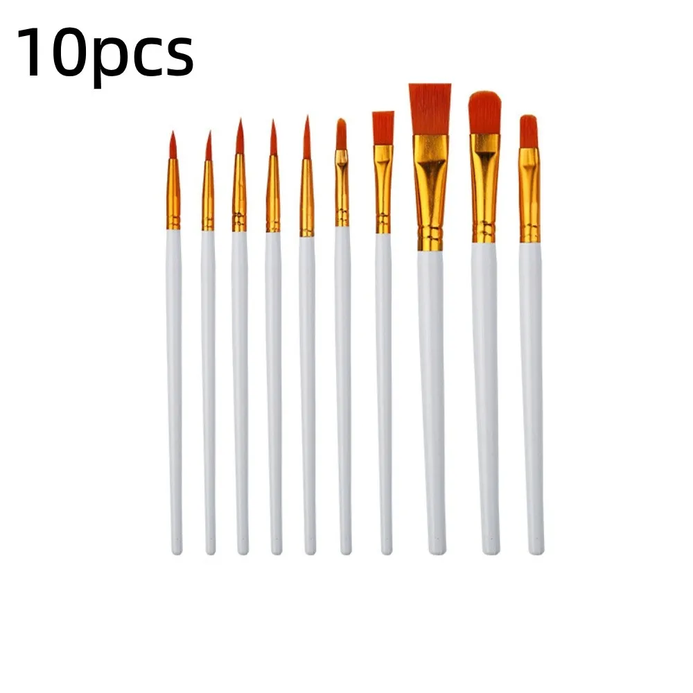 10Pcs Artist Paint Brush Set Soft Nylon Hair Lightweight Handle Detail Liner Brushes Do Not Shed Easily Comfortable Grip