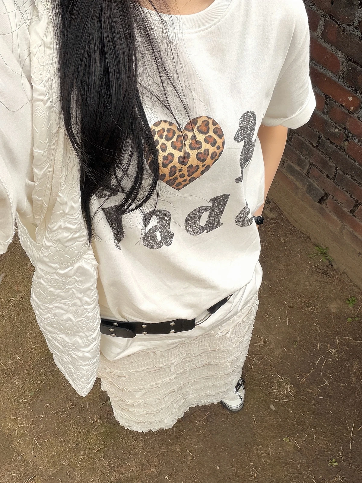 Sakura Model Korean Style Short Sleeve T-Shirt Pure Cotton Loose Women's Top Leopard Print Heart Puppy Summer Casual Wear